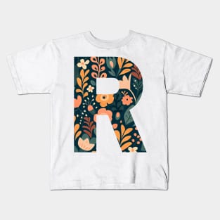 Whimsical Floral Letter R Kids T-Shirt